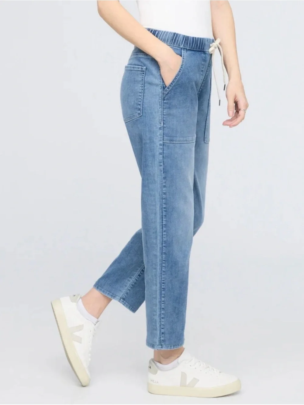 Wonderly women’s large ,Harbour elastic drawstring waistband pull on denim pants